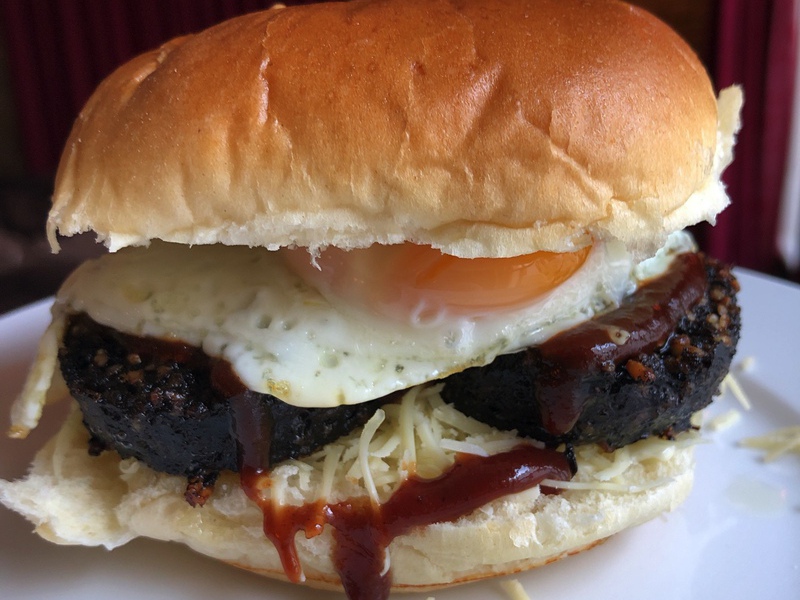 Black Pudding, Egg & Cheese Bap